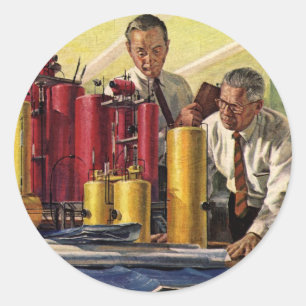 Architekten arbeiten in einem Büro, Vintage Busine Runder Aufkleber