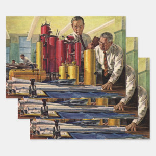 Architekten bei der Arbeit im Büro, Vintage-Geschä Geschenkpapier Set