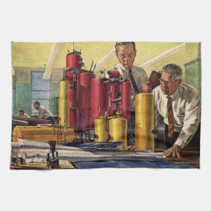Architekten bei der Arbeit im Büro, Vintage-Geschä Geschirrtuch