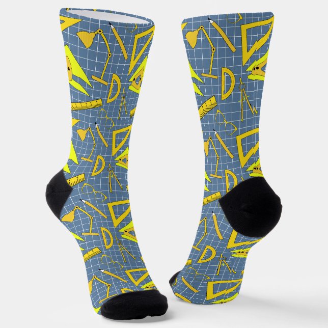 Architekten-Design-Tools Berufe Muster Blau Socken (Gewinkelt)
