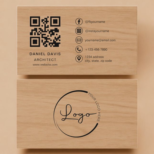 Architekten-Holz-Professionell-QR-Code Visitenkarte (Von Creator hochgeladen)