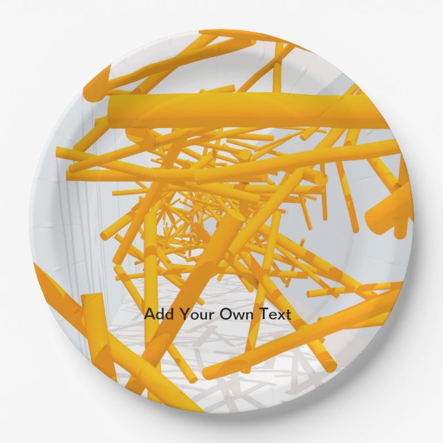 Architektonischer Raum mit leuchtender geometrisch Pappteller (Vorderseite)