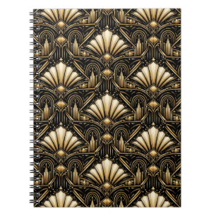 Architektonisches Art Deco Klassisches Schwarz G Notizblock
