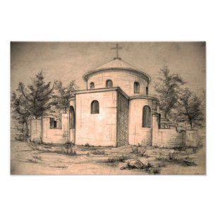 Architektur Alte Orthodoxe Kirche Zeichnung Kunst Fotodruck