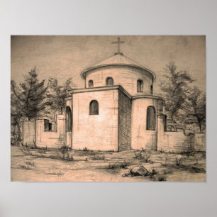 Architektur Antike orthodoxe Kirche Zeichnend Kuns Poster