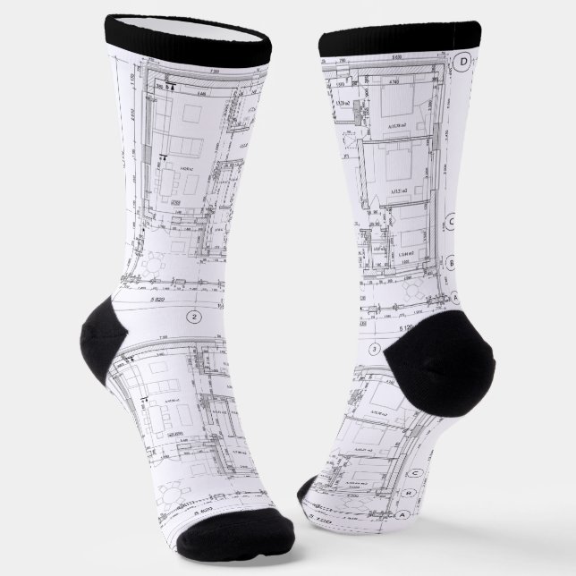 Architektur-Blueprint-Muster Unisex-Socken Socken (Gewinkelt)