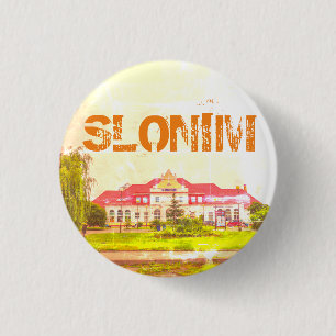 Architektur des Bahnhofs Slonim in Belarus Button