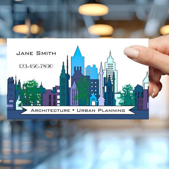 Architektur Stadtplanung Visitenkarte (Modern design professional architect or urban planner business card featuring a city skyline)