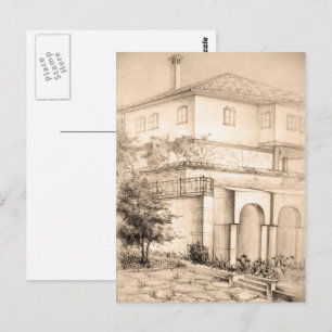 Architektur Traditionelles Haus Zeichnend Skizzenk Postkarte