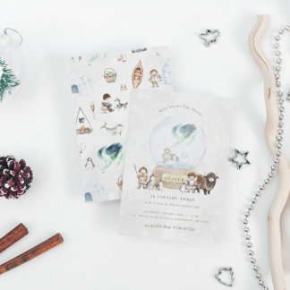 Arctic Adventure Snow Globe Geburtstag Einladung