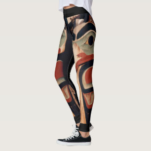 Arctic Alaska Carved Wood Totem Pole Leggings