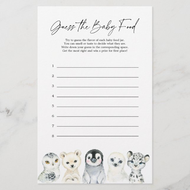 Arctic Animal Baby Dusche schätzt das Baby Food Ga (Vorderseite)