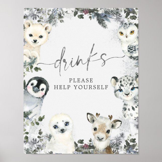 Arctic Animal Onederland 1. Geburtstagsgetränke Poster (Vorne)