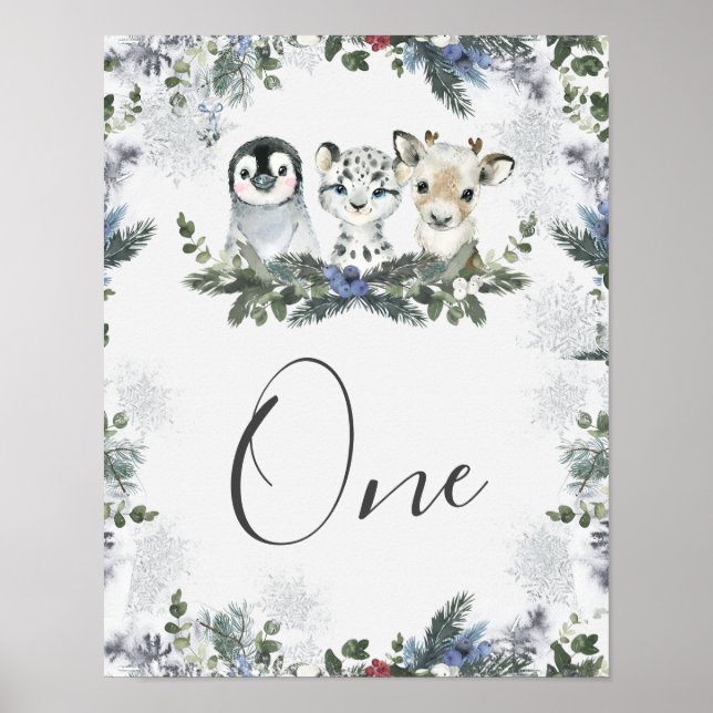 Arctic Animal Onederland Birthday Tischnummer Poster (Vorne)