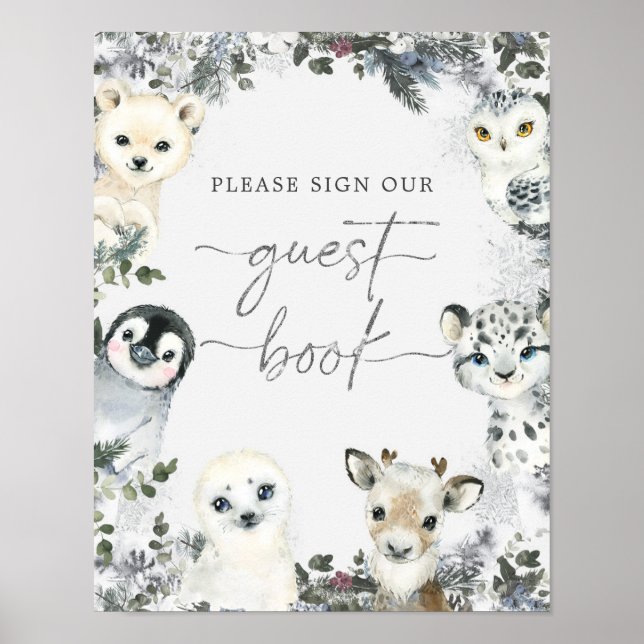 Arctic Animal Onederland First Birthday Guest Book Poster (Vorne)