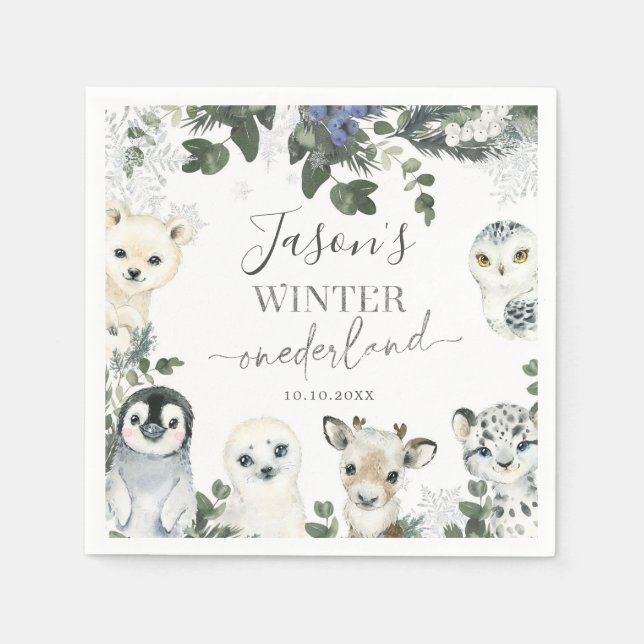 Arctic Animal Winter Onederland Birthday Paper Serviette (Vorderseite)