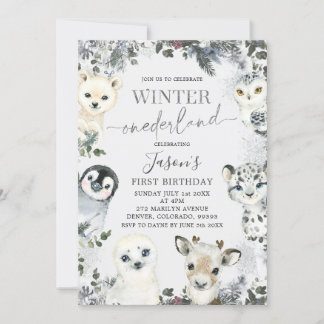 Arctic Animal Winter Onederland Erster Geburtstag Einladung