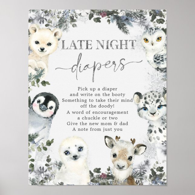 Arctic Animal Winter Onederland Spate Night Diaper Poster (Vorne)