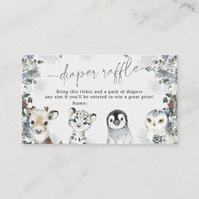 Arctic Animal Winter Wonderland Diaper Raffle Begleitkarte (Vorderseite)