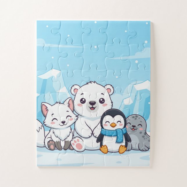 Arctic Animals Kids Puzzle | Cute Polar Bear Fox P (Vertikal)