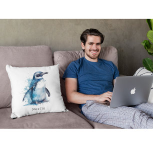 Arctic Azure Watercolor Pinguin, Brauch Kissen