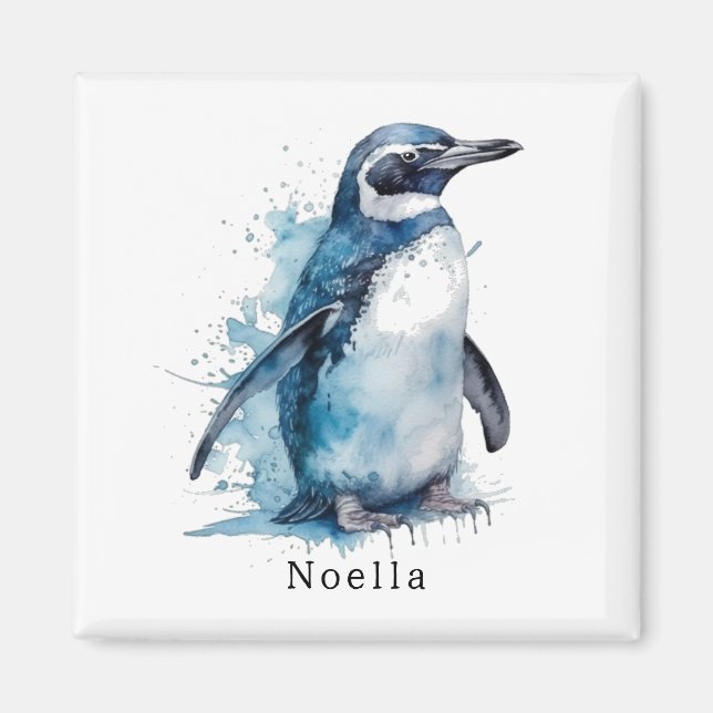 Arctic Azure Watercolor Pinguin, Brauch Magnet (Vorne)