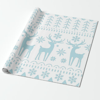 Arctic Blue Folk Art Winter Thema Geschenkpapier