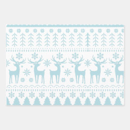 Arctic Blue Folk Art Winter Thema Geschenkpapier Set