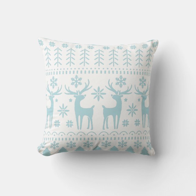 Arctic Blue Folk Art Winter Thema Kissen (Vorderseite)