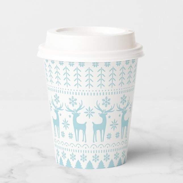 Arctic Blue Folk Art Winter Thema Pappbecher (Vorderseite)