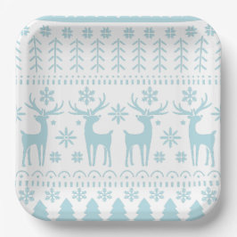 Arctic Blue Folk Art Winter Thema Pappteller