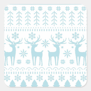 Arctic Blue Folk Art Winter Thema Quadratischer Aufkleber