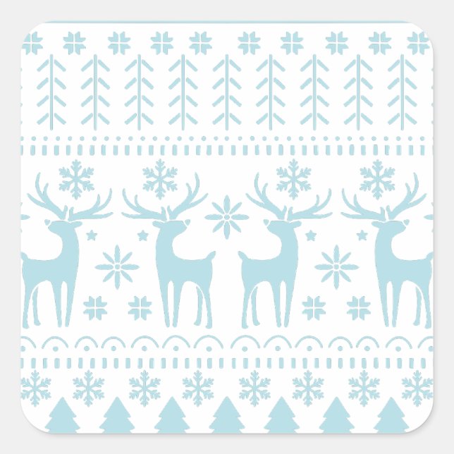 Arctic Blue Folk Art Winter Thema Quadratischer Aufkleber (Vorderseite)