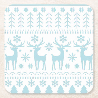 Arctic Blue Folk Art Winter Thema Rechteckiger Pappuntersetzer