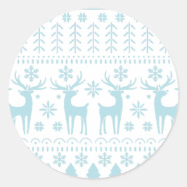 Arctic Blue Folk Art Winter Thema Runder Aufkleber