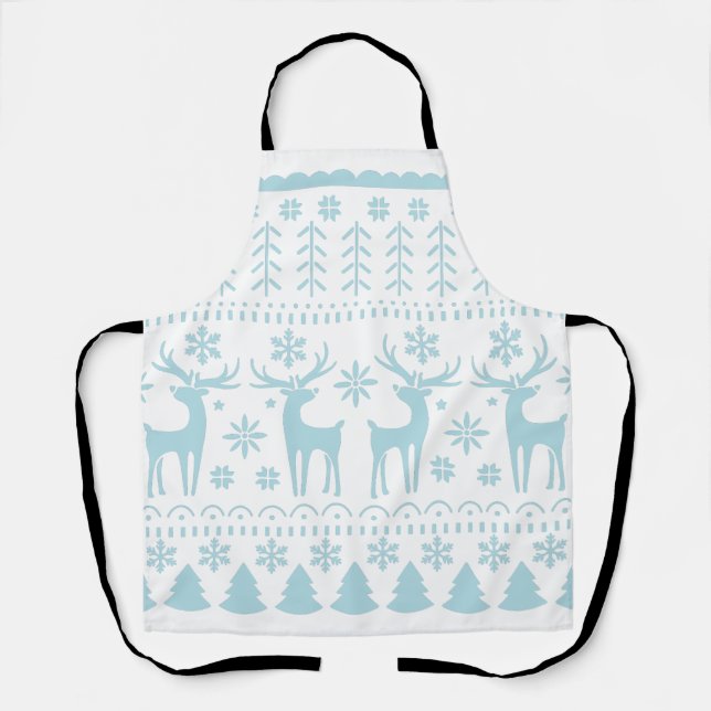 Arctic Blue Folk Art Winter Thema Schürze (Vorderseite)