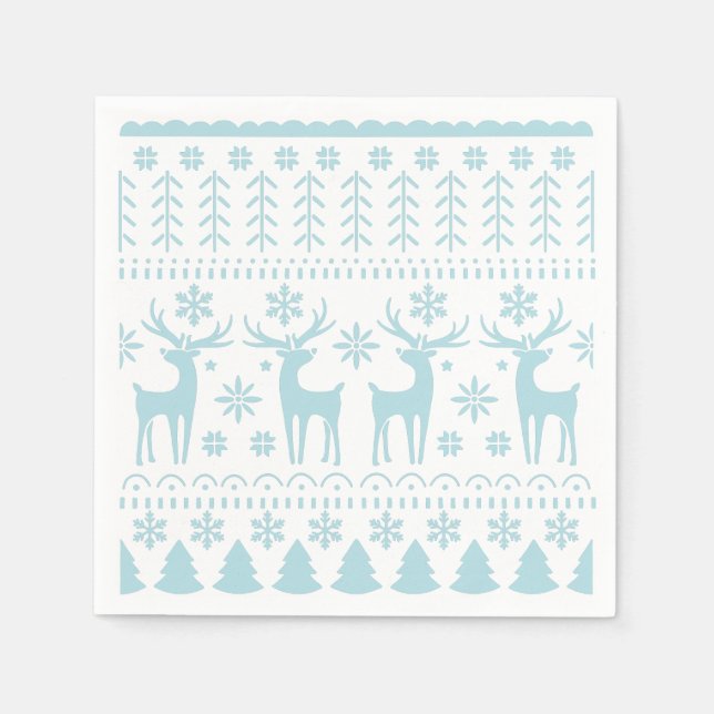 Arctic Blue Folk Art Winter Thema Serviette (Vorderseite)