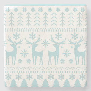 Arctic Blue Folk Art Winter Thema Steinuntersetzer