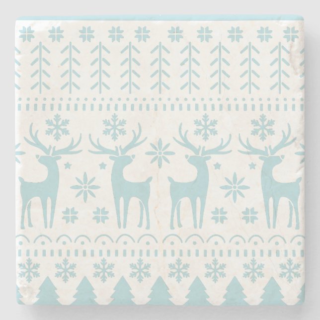 Arctic Blue Folk Art Winter Thema Steinuntersetzer (Vorderseite)