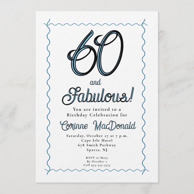Arctic Blue Sixty and Fabulous 60th Birthday Party Einladung (Vorderseite)