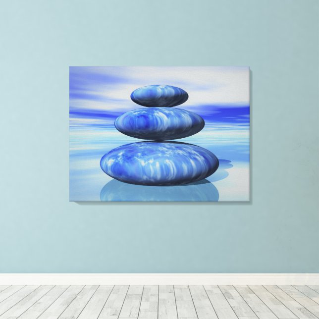 Arctic Blue Zen Stones Balance Poster Leinwanddruck (Insitu (Holzboden))