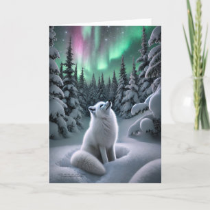 Arctic Fox Aurora Borealis Wintery Forest Feiertagskarte