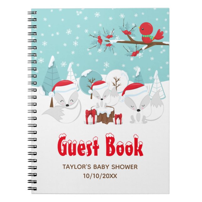 Arctic Fox Christmas Baby Shooting Guest Book Notizblock (Vorderseite)