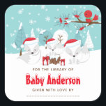 Arctic Fox Christmas Wonderland Buchzeichen Quadratischer Aufkleber<br><div class="desc">Dieses niedliche und lustige Baby-Dusche-Buchzeichen-Aufkleber verfügt über eine bezaubernde Arktis-Fuchsfamilie in einer winterlichen Umgebung mit schneebedeckten Bäumen und einem roten Vogel auf einem Zweig mit Heiligen. Die Füchse in Weihnachtsmannmützen fügen eine festliche Touch hinzu. Im Hintergrund ist ein aquamariner, blauer grüner Himmel und fallende Schneeflocken. Der Text verbindet dekorative und...</div>