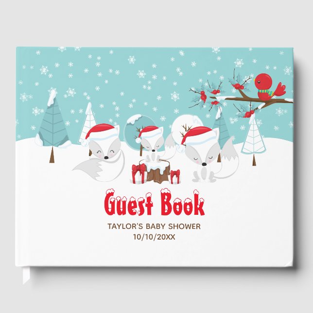 Arctic Fox Christmas Woodland Babydusche Gästebuch (Vorderseite)