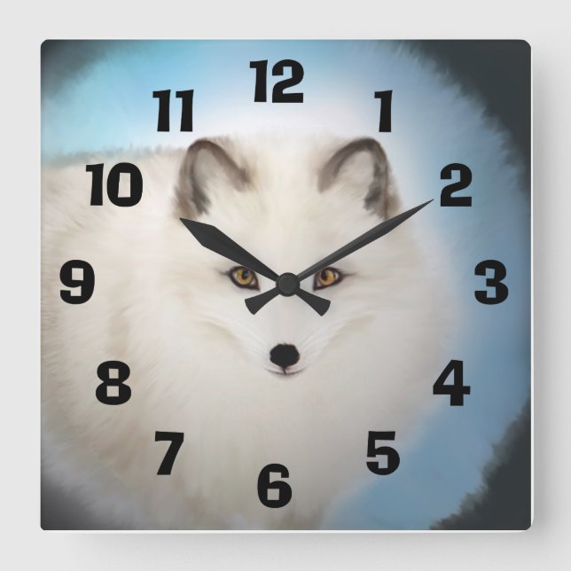 Arctic Fox Clock Quadratische Wanduhr (Vorderseite)