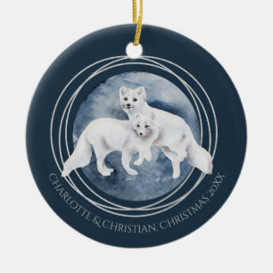 Arctic Fox Couple Winter Christmas Personalized Keramik Ornament