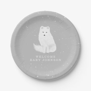 Arctic Fox Gray Winter Baby Shower Paper Plate Pappteller