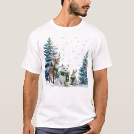 Arctic Fox Moose and Hare Winter Wildlife Trio T-Shirt