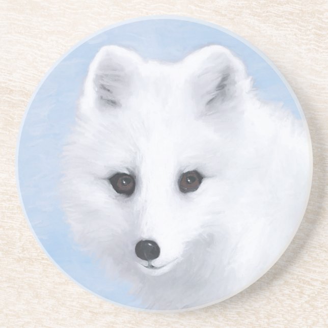 Arctic Fox Painting - Original Wildlife Art Getränkeuntersetzer (Vorne)